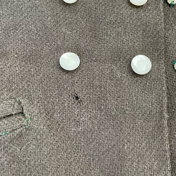 Vintage Doll Coat & Hat Wool(?) Dark Green Pea Coat & hat w/ White Trim READ - Picture 7 of 16